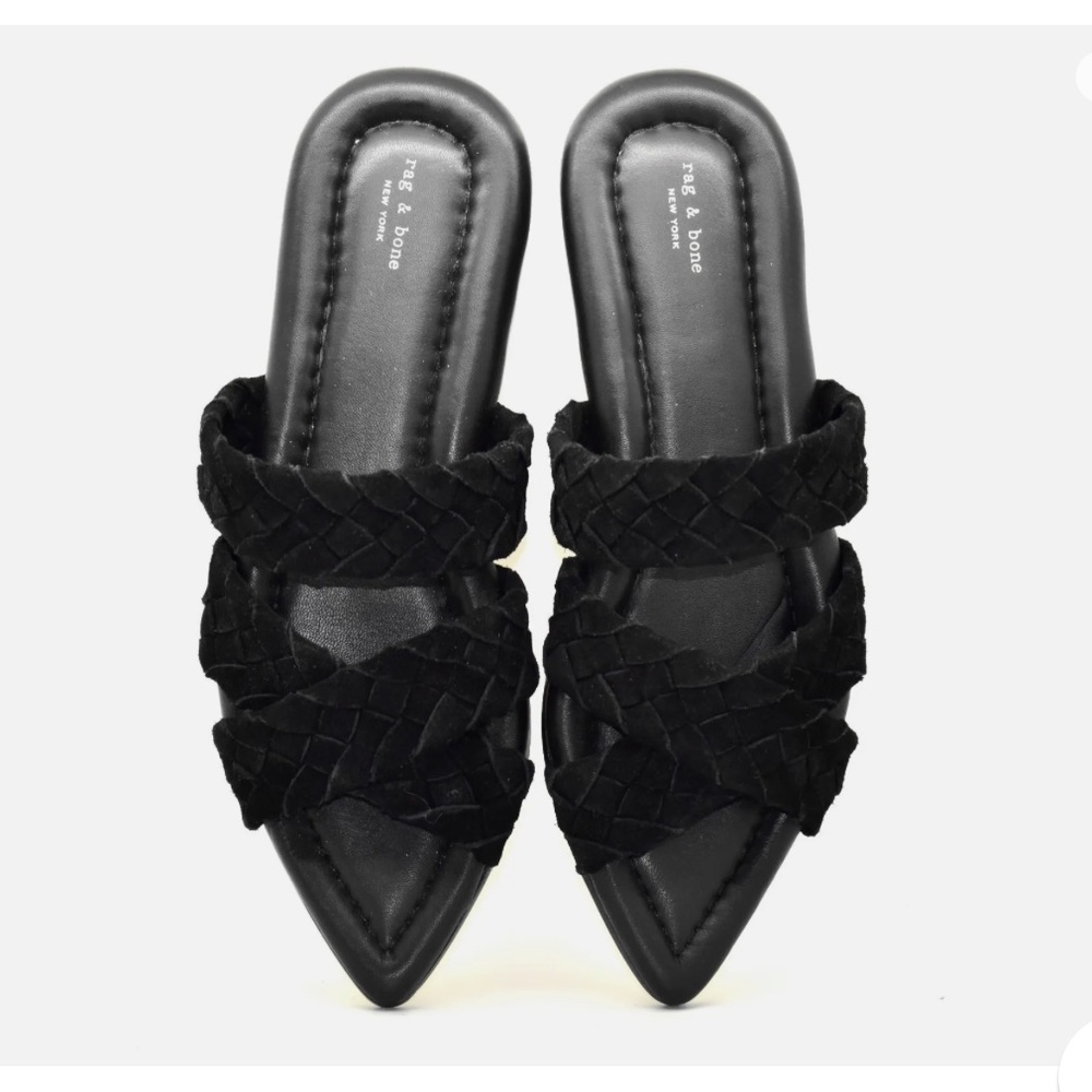 NEW RAG & BONE Lewis Black Braided Suede Pointed Toe Slide Sandal Slip on open